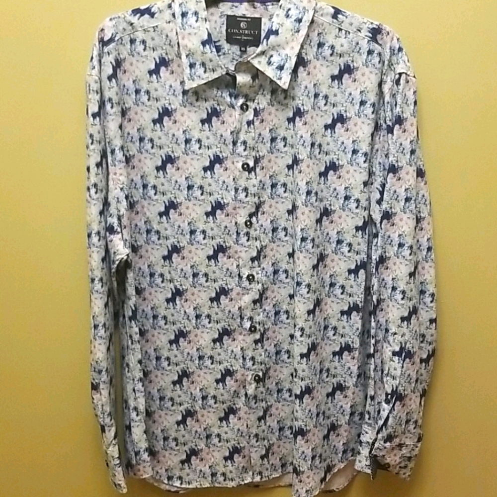 Construct Floral Abstract Design Button Down
